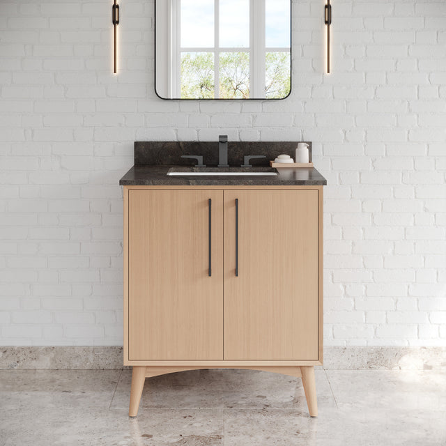 Jeffrey Alexander Dashwood Natural Oak Single Sink Bathroom Vanity with Blue Limestone Top - Single-Hole Faucet Top - VKITDAS30NOLSR