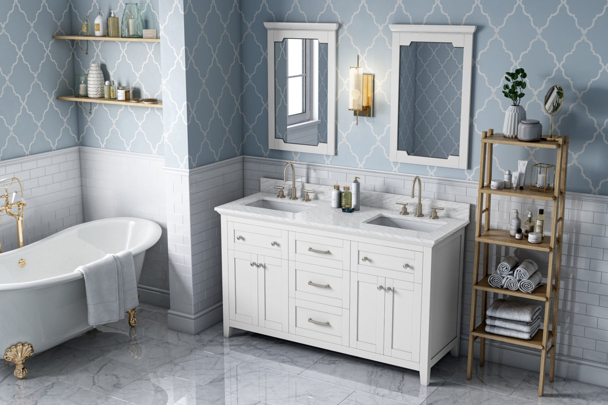 Jeffrey Alexander Chatham 60" White Double Sink Bathroom Vanity with White Carrara Marble Top - 8 in. Widespread Faucet Top - VKITCHA60WHWCR product image 7