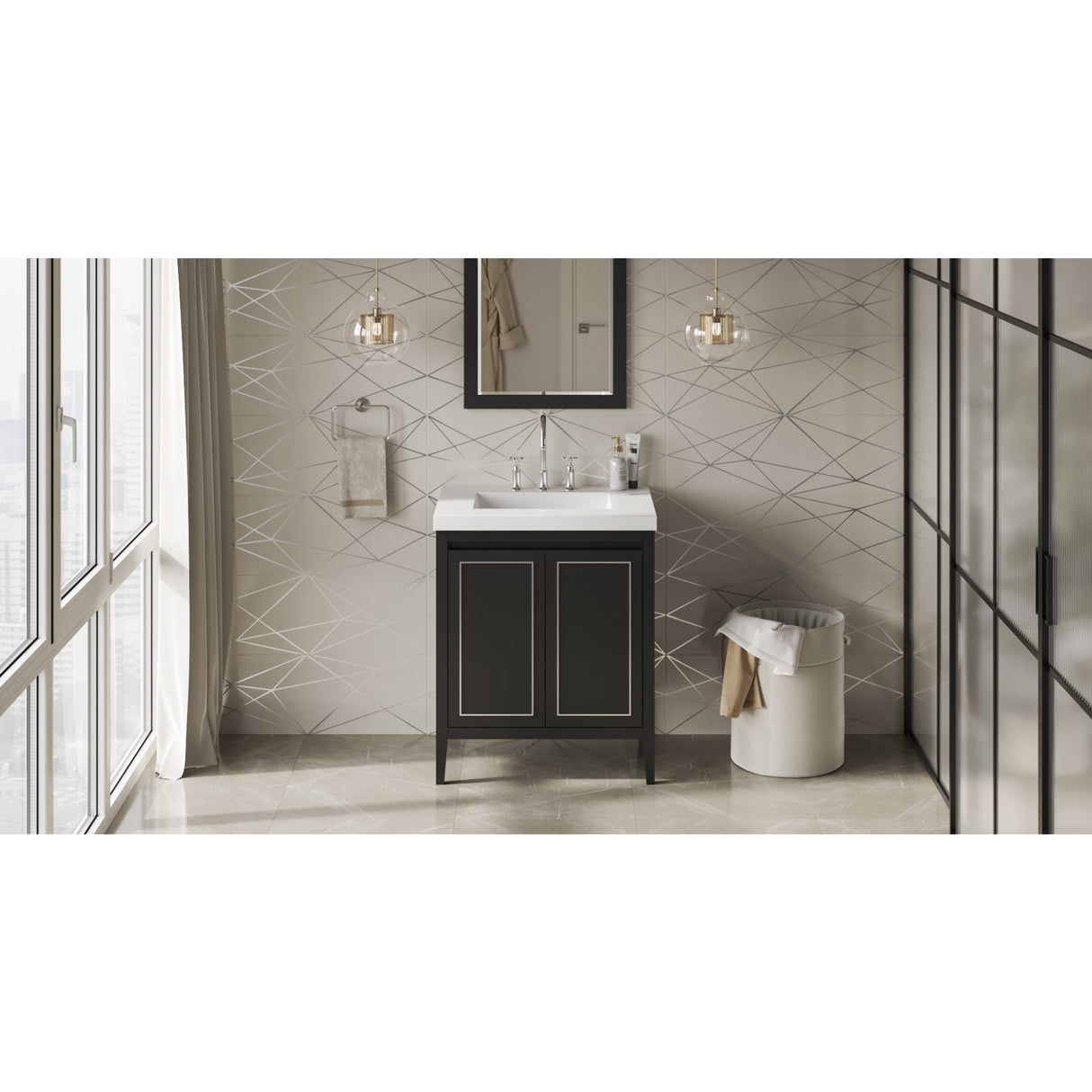 Jeffrey Alexander Percival 31" Black Single Sink Bathroom Vanity with White Resin Top - 8 in. Widespread Faucet Top