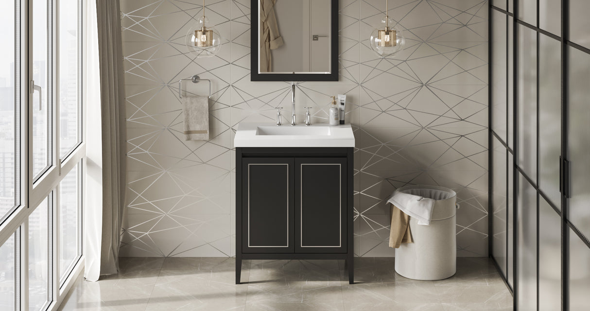 Jeffrey Alexander Percival 31" Black Single Sink Bathroom Vanity with White Resin Top - 8 in. Widespread Faucet Top product image 6