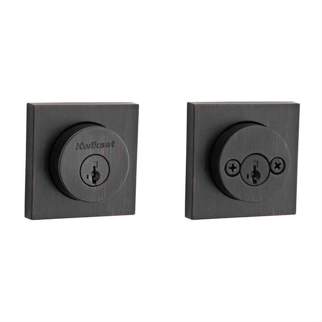 Kwikset 159SQT-11PS.STRKP Halifax Square Rose Double Cylinder Deadbolt SmartKey with 6AL Latch and STRKP Strike Pack which includes Square Corner, Round Corner and 5303 Round Corner Full Lip Strikes KA3 Venetian Bronze