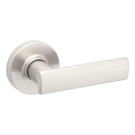 Kwikset 200BRNLRDT-15 Breton Lever with Round Rose Passage Door Lock and RCS Strike Satin Nickel