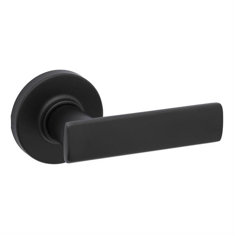 Kwikset 200BRNLRDT-514 Breton Lever with Round Rose Passage Door Lock and RCS Strike Matte Black