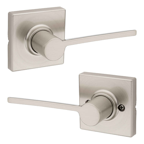 Kwikset 200LRLSQT-15 Ladera Lever with Square Rose Passage Door Lock and RCS Strike Satin Nickel