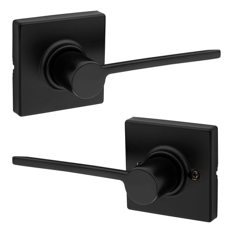 Kwikset 200LRLSQT-514 Ladera Lever with Square Rose Passage Door Lock and RCS Strike Matte Black