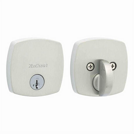 Kwikset 258MDT-15S.STRKP Midtown Contemporary Low Profile Single Cylinder SmartKey Deadbolt Satin Nickel