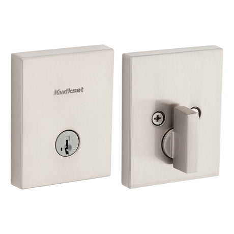Kwikset 258RCT-15S.STRKP Rectangular Contemporary Low Profile Single Cylinder SmartKey Deadbolt Satin Nickel