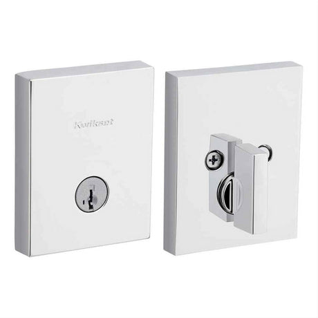 Kwikset 258RCT-26S.STRKP Rectangular Contemporary Low Profile Single Cylinder SmartKey Deadbolt Bright Chrome