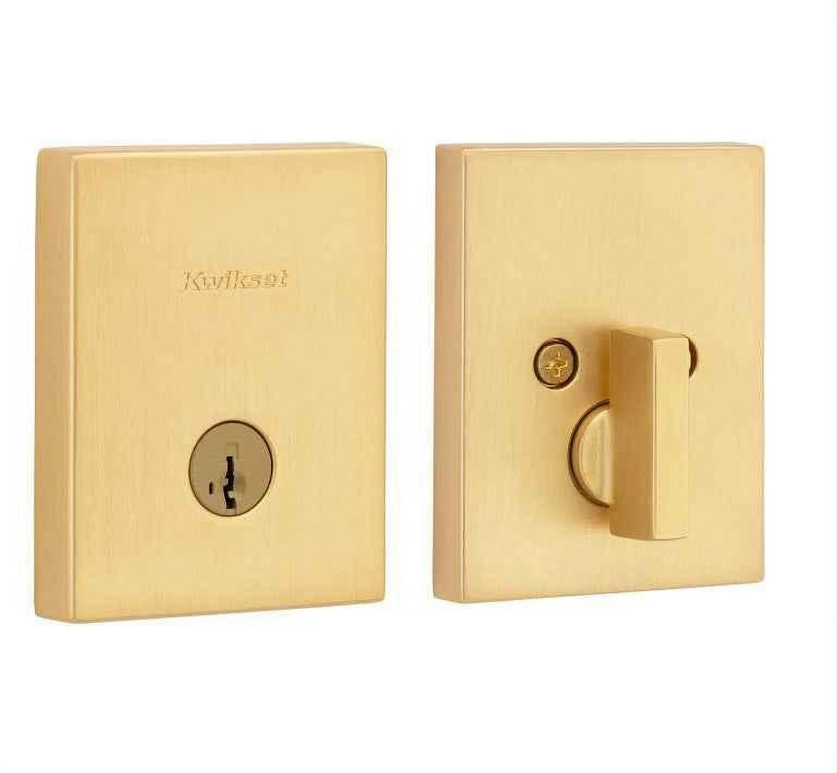 Kwikset 258RCT-4S.STRKP Rectangular Contemporary Low Profile Single Cylinder SmartKey Deadbolt Satin Brass