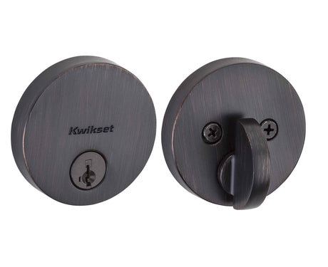 Kwikset 258RDT-11PS.STRKP Uptown Round Contemporary Low Profile Single Cylinder SmartKey Deadbolt Venetian Bronze
