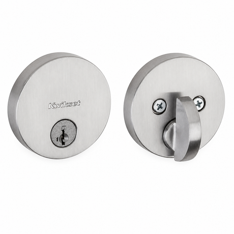 Kwikset 258RDT-26DS.STRKP Uptown Round Contemporary Low Profile Single Cylinder SmartKey Deadbolt with 6AL Latch and STRKP Strike Pack which includes Square Corner, Round Corner and 5303 Round Corner Full Lip Strikes KA3 Satin Chrome