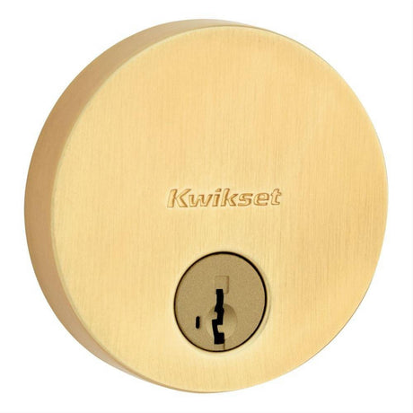 Kwikset 258RDT-4S.STRKP Uptown Round Contemporary Low Profile Single Cylinder SmartKey Deadbolt Satin Brass