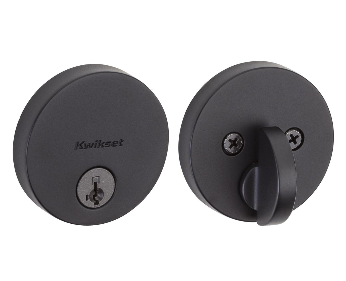 Kwikset 258RDT-514S.STRKP Uptown Round Contemporary Low Profile Single Cylinder SmartKey Deadbolt Matte Black