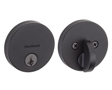 Kwikset 258RDT-514S.STRKP Uptown Round Contemporary Low Profile Single Cylinder SmartKey Deadbolt Matte Black