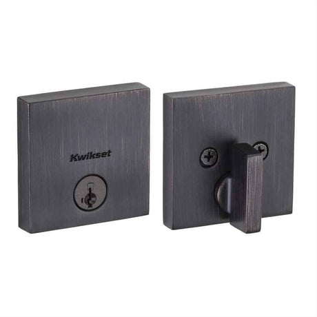 Kwikset 258SQT-11PS.STRKP Downtown Square Contemporary Low Profile Single Cylinder SmartKey Deadbolt Venetian Bronze