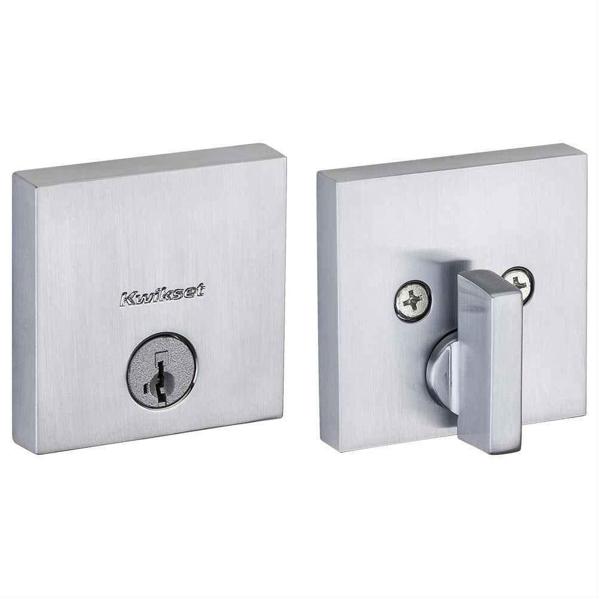 Kwikset 258SQT-26DS.STRKP Downtown Square Contemporary Low Profile Single Cylinder SmartKey Deadbolt Satin Chrome