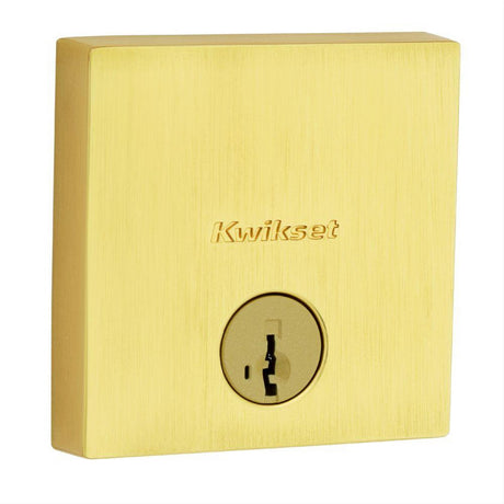 Kwikset 258SQT-4S.STRKP Downtown Square Contemporary Low Profile Single Cylinder SmartKey Deadbolt Satin Brass