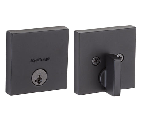 Kwikset 258SQT-514S.STRKP Downtown Square Contemporary Low Profile Single Cylinder SmartKey Deadbolt Matte Black
