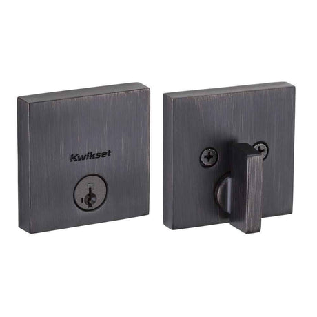 Kwikset 258SQT Downtown Square Contemporary Low Profile Single Cylinder SmartKey Deadbolt in Venetian Bronze