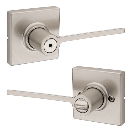Kwikset 300LRLSQT-15 Ladera Lever with Square Rose Privacy Door Lock and RCS Strike Satin Nickel