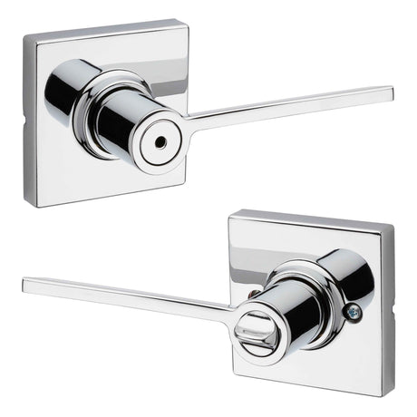 Kwikset 300LRLSQT-26 Ladera Lever with Square Rose Privacy Door Lock and RCS Strike Bright Chrome