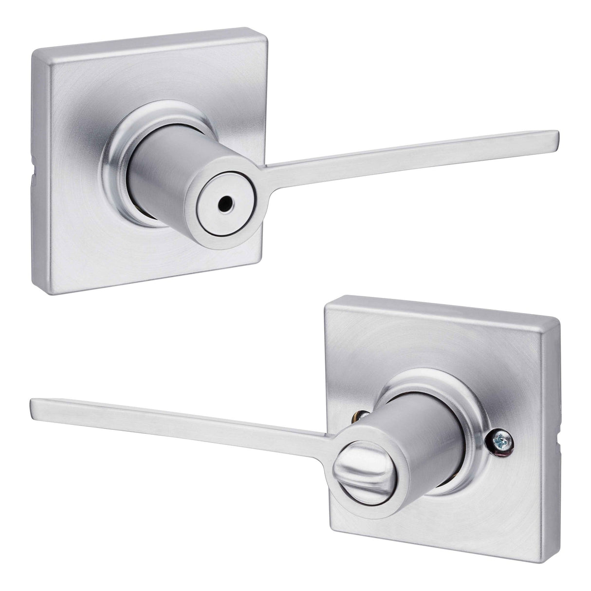 Kwikset 300LRLSQT-26D Ladera Lever with Square Rose Privacy Door Lock and RCS Strike Satin Chrome