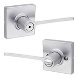 Kwikset 300LRLSQT-26D Ladera Lever with Square Rose Privacy Door Lock and RCS Strike Satin Chrome