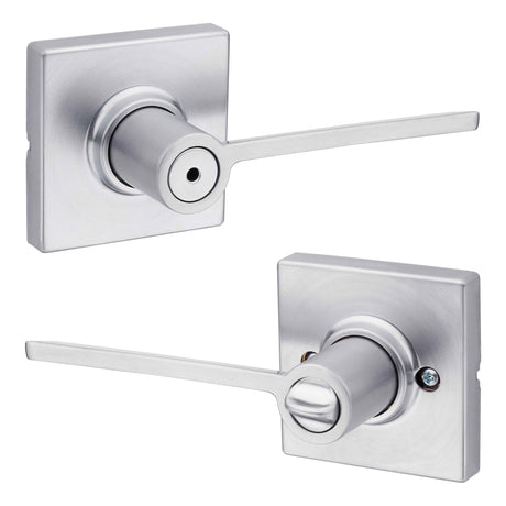 Kwikset 300LRLSQT-26D Ladera Lever with Square Rose Privacy Door Lock and RCS Strike Satin Chrome