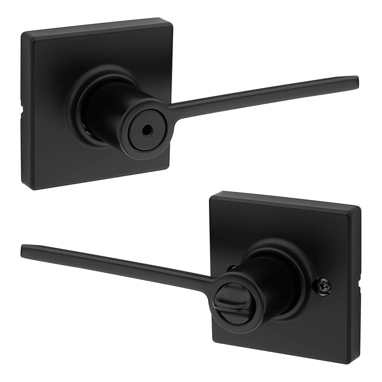 Kwikset 300LRLSQT-514 Ladera Lever with Square Rose Privacy Door Lock and RCS Strike Matte Black