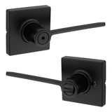 Kwikset 300LRLSQT-514 Ladera Lever with Square Rose Privacy Door Lock and RCS Strike Matte Black
