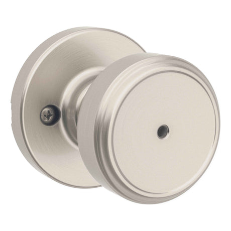 Kwikset 300MNKRDT-15 Maven Knob Round Rose Privacy Door Lock and RCS Strike Satin Nickel