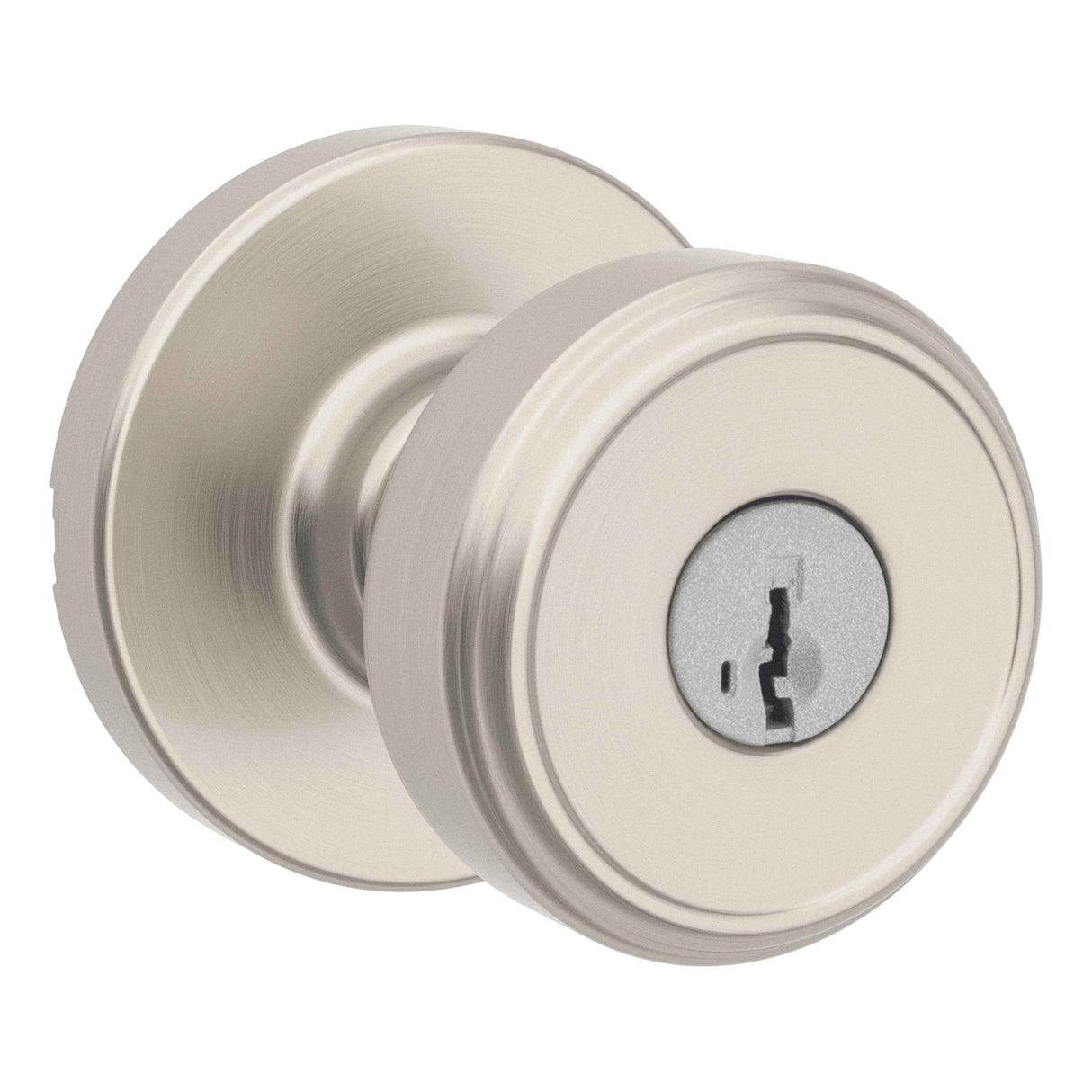 Kwikset 400MNKRDT-15S Maven Knob Round Rose Entry Door Lock SmartKey and RCS Strike Satin Nickel