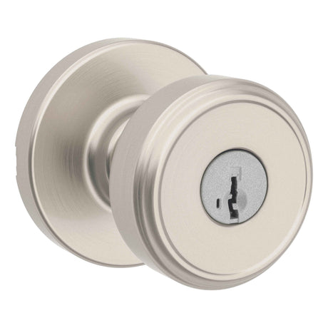 Kwikset 400MNKRDT-15S Maven Knob Round Rose Entry Door Lock SmartKey and RCS Strike Satin Nickel