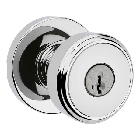 Kwikset 400MNKRDT-26S Maven Knob Round Rose Entry Door Lock SmartKey and RCS Strike Bright Chrome