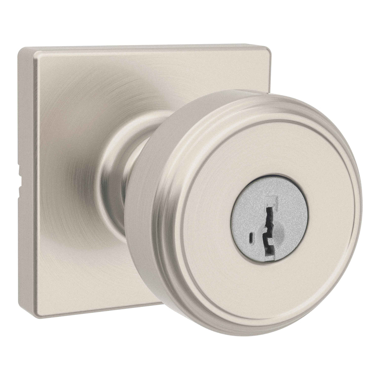 Kwikset 400MNKSQT-15S Maven Knob Square Rose Entry Door Lock SmartKey and RCS Strike Satin Nickel