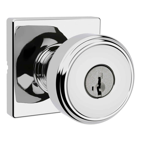Kwikset 400MNKSQT-26S Maven Knob Square Rose Entry Door Lock SmartKey and RCS Strike Bright Chrome