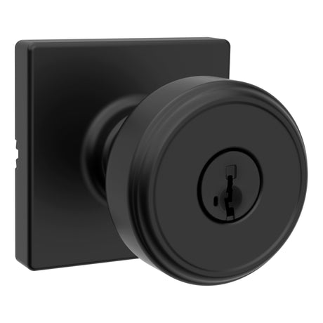 Kwikset 400MNKSQT-514S Maven Knob Square Rose Entry Door Lock SmartKey and RCS Strike Matte Black