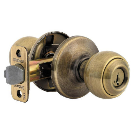 Kwikset 400P-15ASV1 Polo Knob Entry Door Lock SmartKey and RCS Strike Antique Nickel