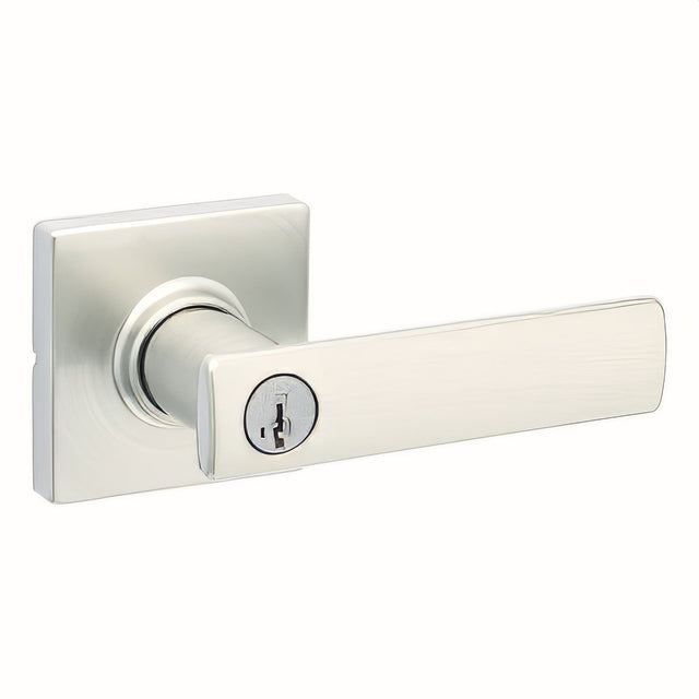 Kwikset 405BRNLSQT-15S Breton Keyed Entry Door Lever with Square Rose Satin Nickel