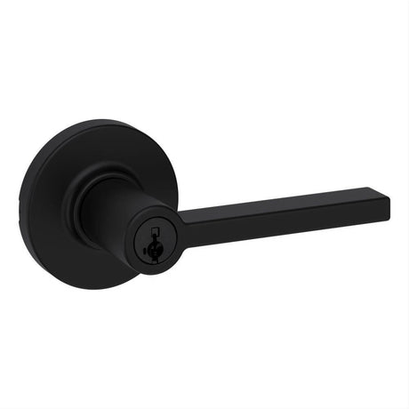Kwikset 405CSLRDT-514S Casey Lever with Round Rose Entry Door Lock SmartKey with 6AL Latch and RCS Strike Matte Black