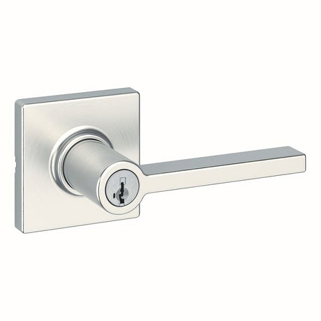 Kwikset 405CSLSQT-15S Casey Lever with Square Rose Entry Door Lock SmartKey with 6AL Latch and RCS Strike - Satin Nickel