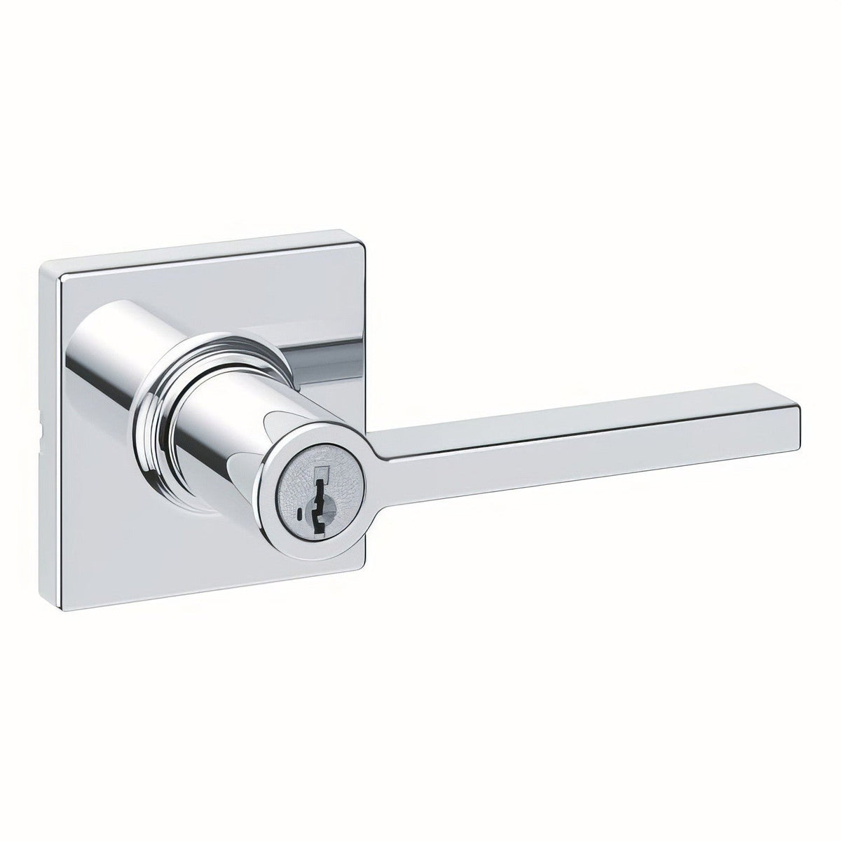 Kwikset 405CSLSQT-26S Casey Lever with Square Rose Entry Door Lock SmartKey with 6AL Latch and RCS Strike - Bright Chrome