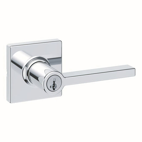 Kwikset 405CSLSQT-26S Casey Lever with Square Rose Entry Door Lock SmartKey with 6AL Latch and RCS Strike - Bright Chrome