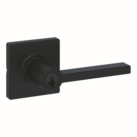 Kwikset 405CSLSQT-514S Casey Lever with Square Rose Entry Door Lock SmartKey with 6AL Latch and RCS Strike - Matte Black
