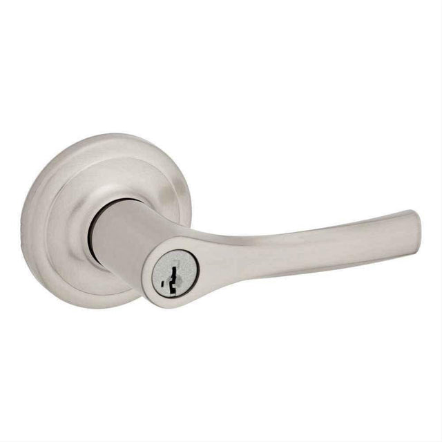Kwikset 405HYL-15S Henley Lever Entry Door Lock SmartKey with 6AL Latch and RCS Strike Satin Nickel
