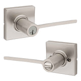 Kwikset 405LRLSQT-15S Ladera Lever with Square Rose Entry Door Lock SmartKey with 6AL Latch and RCS Strike Satin Nickel