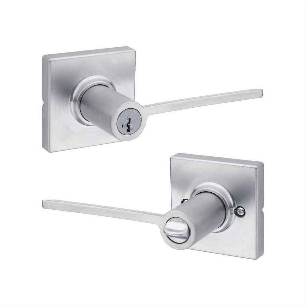Kwikset 405LRLSQT-26DS Ladera Lever with Square Rose Entry Door Lock SmartKey with 6AL Latch and RCS Strike Satin Chrome