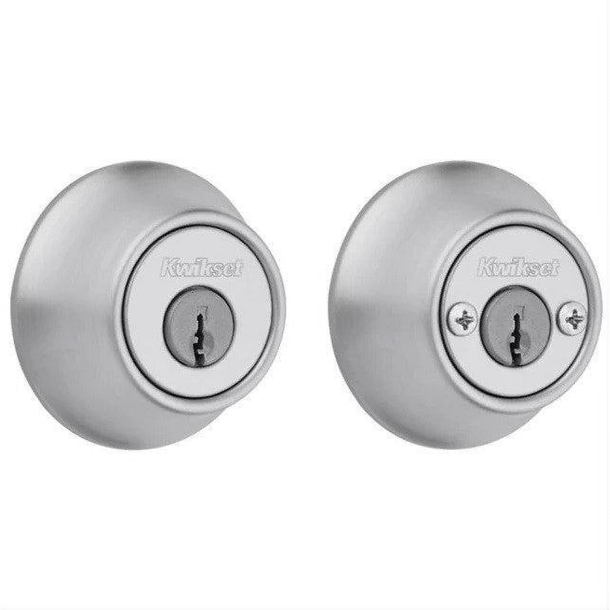 Kwikset 665-26DS.DS Double Cylinder Deadbolt with RCAL Latch and STRKP Strike Pack which includes Square Corner, Round Corner and 5303 Round Corner Full Lip Strikes Satin Chrome