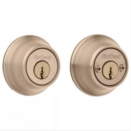 Kwikset 665-5.STRKP Double Cylinder Deadbolt with RCAL Latch Antique Brass
