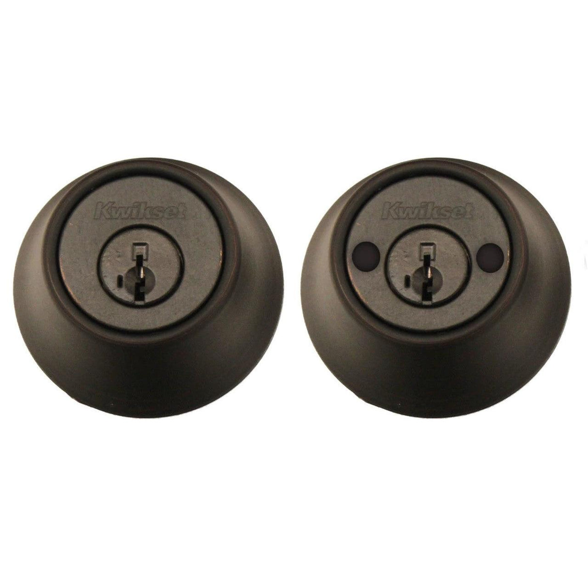 Kwikset 665-5S.DS Double Cylinder Deadbolt with RCAL Latch and STRKP Strike Pack which includes Square Corner, Round Corner and 5303 Round Corner Full Lip Strikes Antique Brass
